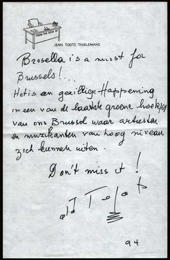 Brief van Toots Thielemans aan Brosella